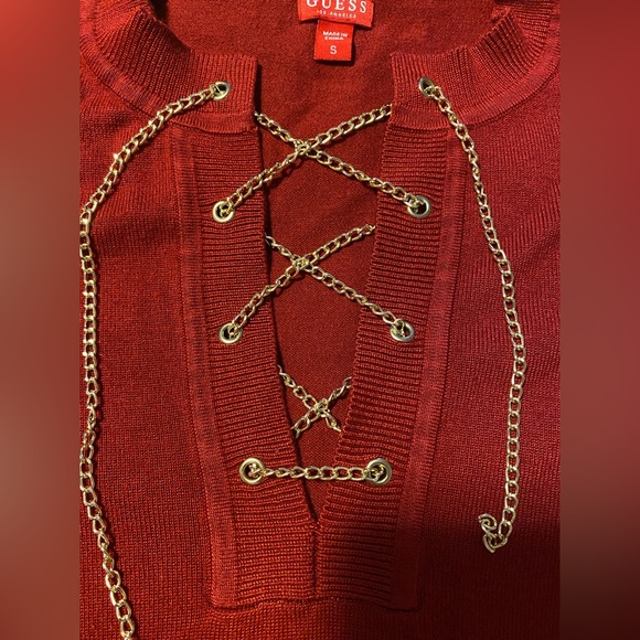 GUESS Women's Evelia Chain Lace-Up Sweater, Red, small - Picture 9 of 10